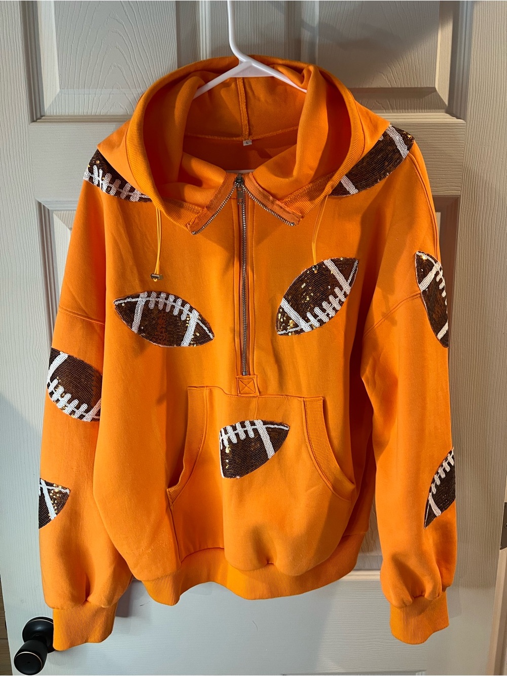 Source Unknown Bright Orange Football Print Varsity Hoodie Jacket